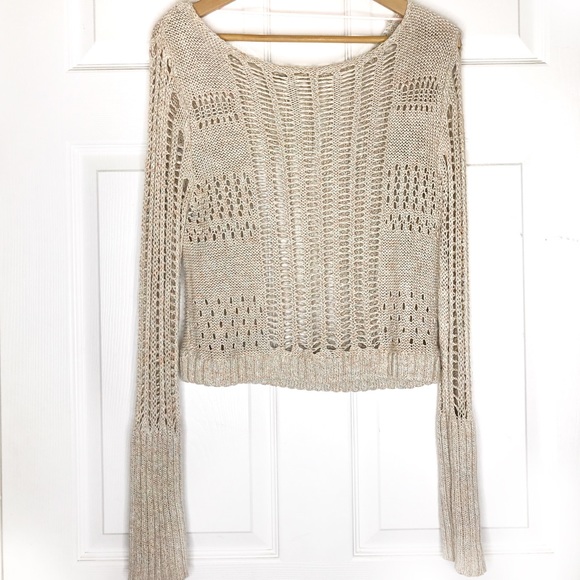 Free People Pink & Blue Open Knit Cropped Sweater - Picture 3 of 8